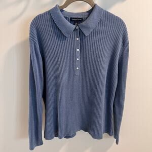 Lands' End Blue Long-sleeve 100% Cotton Rib Knit Polo Sweater Size XL